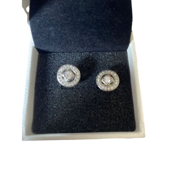 Authentic Pandora circle stud cubic zirconia sterling, silver spin earrings  - Picture 1 of 3